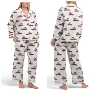 🔹️SAATVIK 🔹️ivory 2pc Cotton Holiday Truck Pajama Set